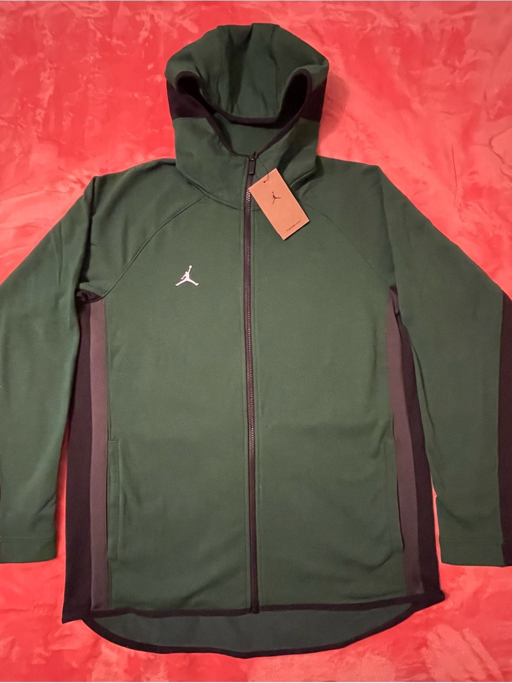 Jordan Men’s Green Performance Hooded Full‑Zip Jacket with Black Panels